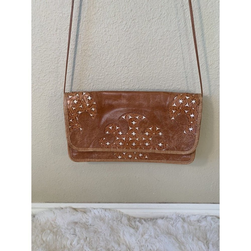 CARLOS Falchi Shoulder Bag Leather tooled cut out western vintage